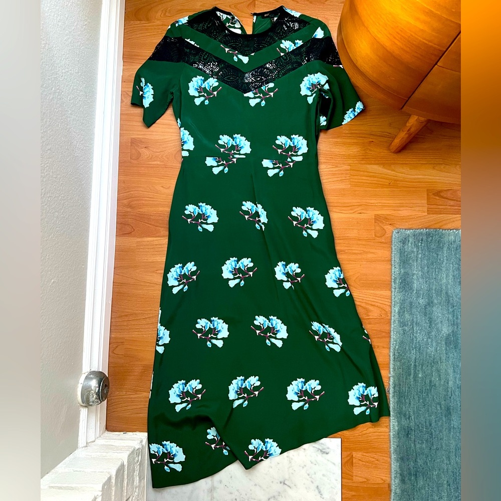 Maje green floral dress with lace detail